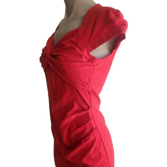 Womens Red Pin-Up Wiggle Stretch Dress Cap Sleeve Size M - Picture 4 of 11